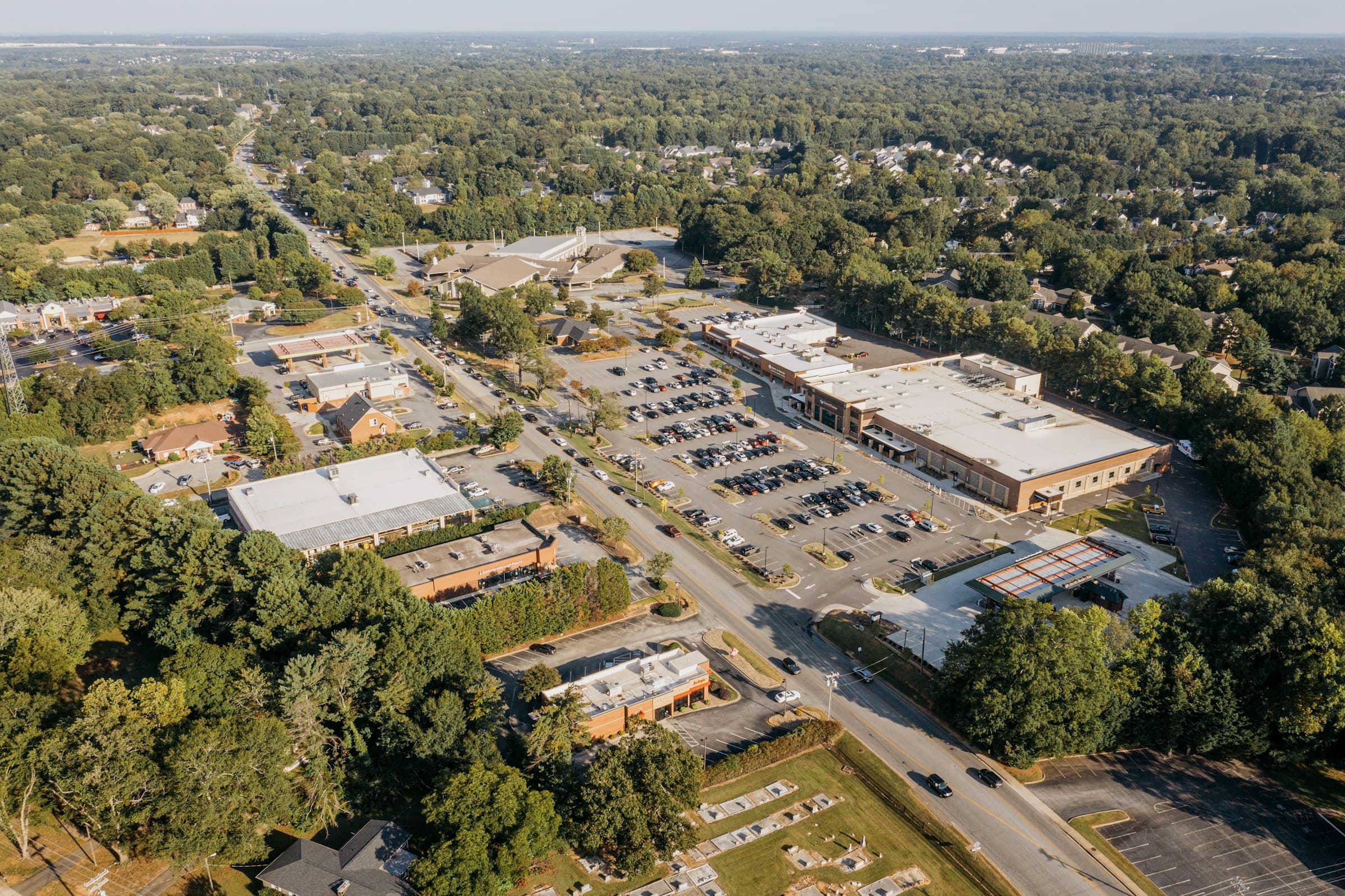 Freshly paved and striped commercial parking lot